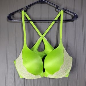 Victoria's Secret Push-Up Bra Lace Detail Front Close Criss-Cross Back Green 36C